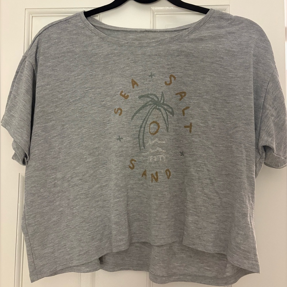 Gray Short Sleeve Tee with Palm Tree Print